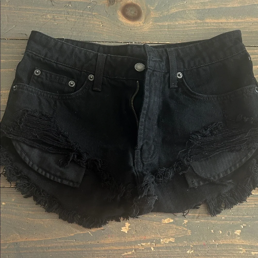 Carmar Black Distressed Frayed Hem Denim Shorts - Picture 1 of 4